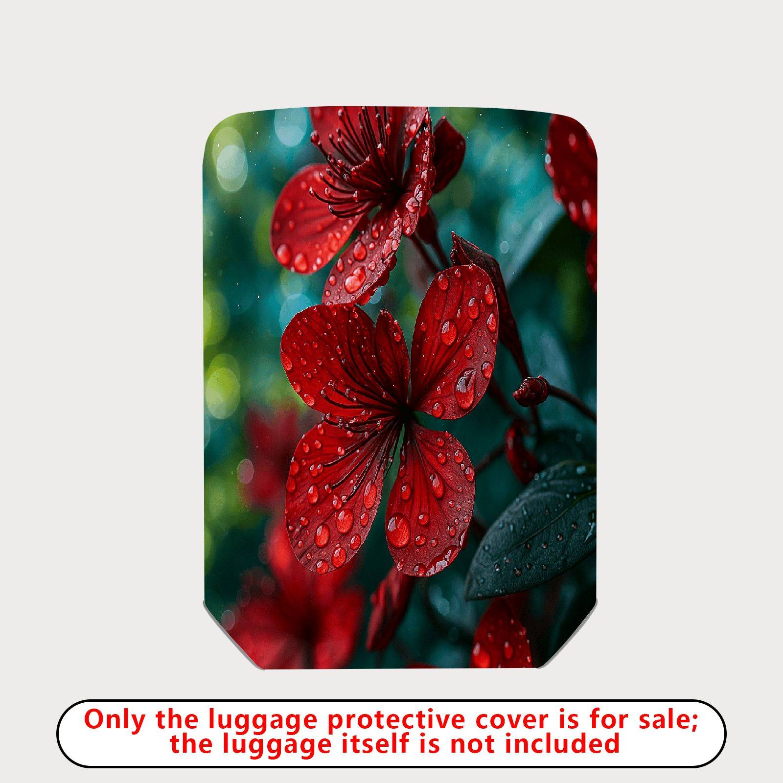1-Piece Red Flower Nature Raindrop Floral Art Botanical  Suitcase Luggage Cover, Stretch Protective Sleeve