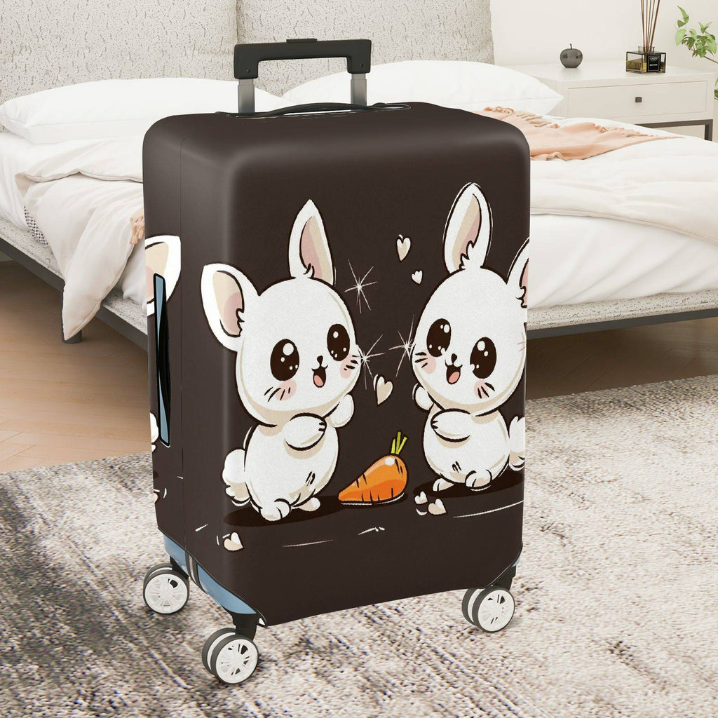 1-Piece Cute  Rabbit Hearts Carrot Dark Brown  Suitcase Luggage Cover, Stretch Protective Sleeve