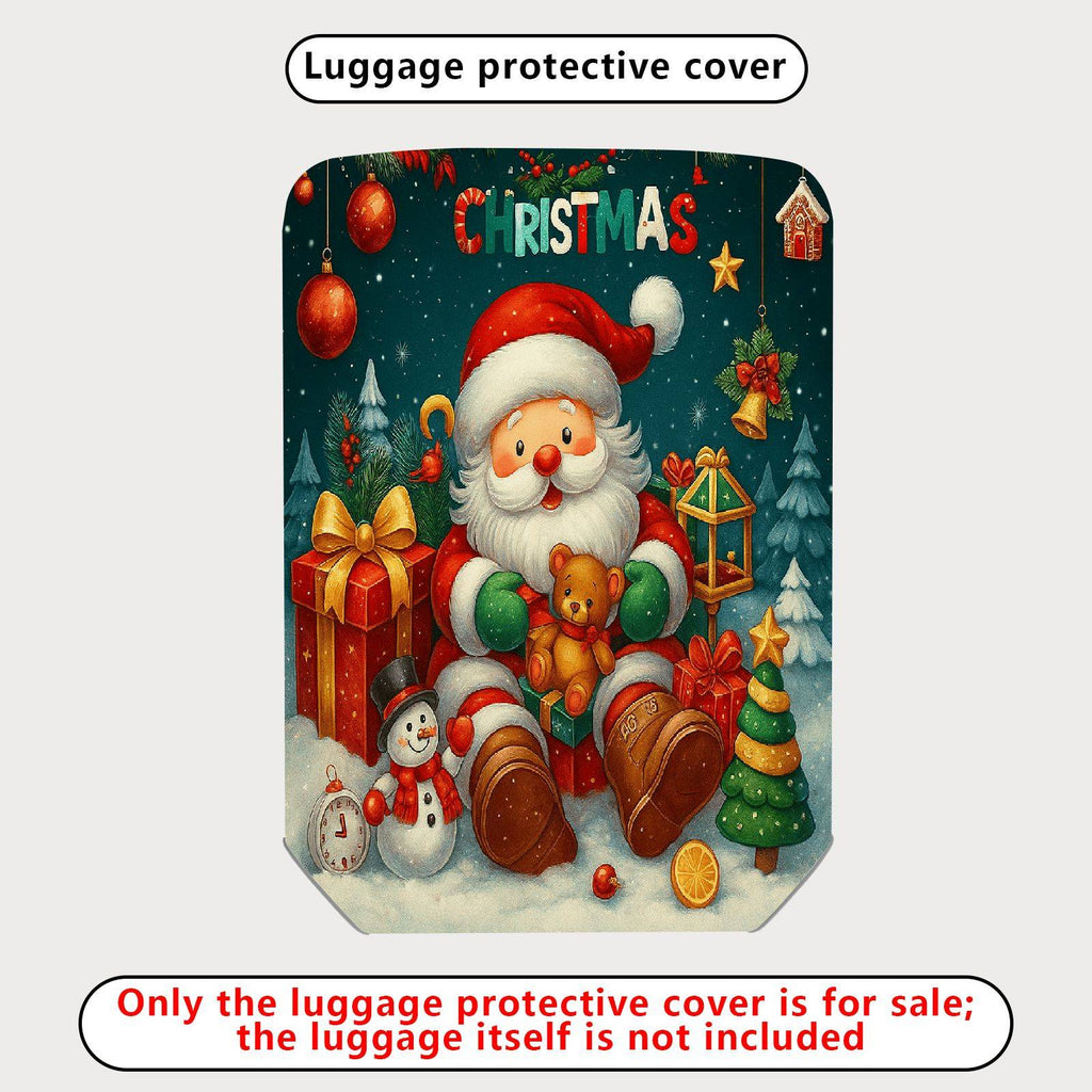 1-Piece Christmas Santa Snowman Holiday Gift Tree  Suitcase Luggage Cover, Stretch Protective Sleeve