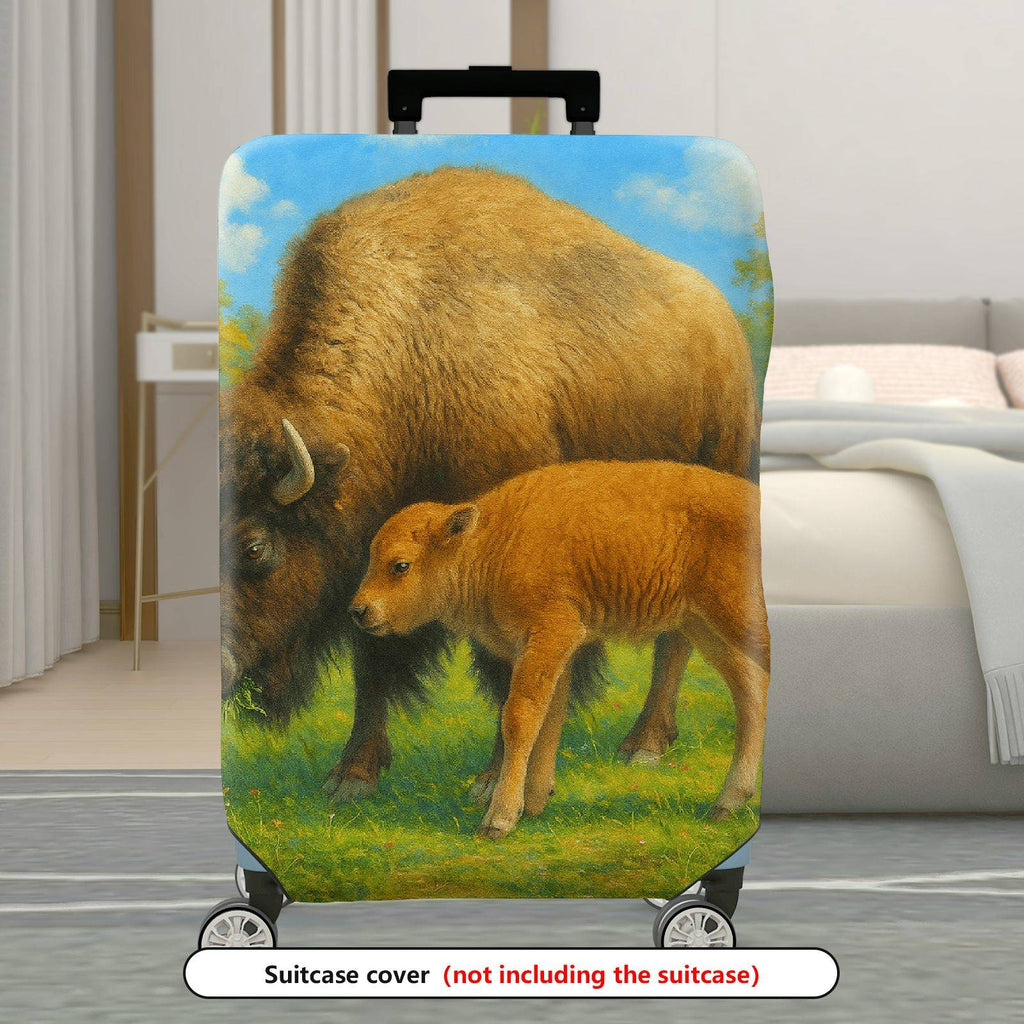 1-Piece Bison Wildlife Landscape Nature Artistic Animal  Suitcase Luggage Cover, Stretch Protective Sleeve