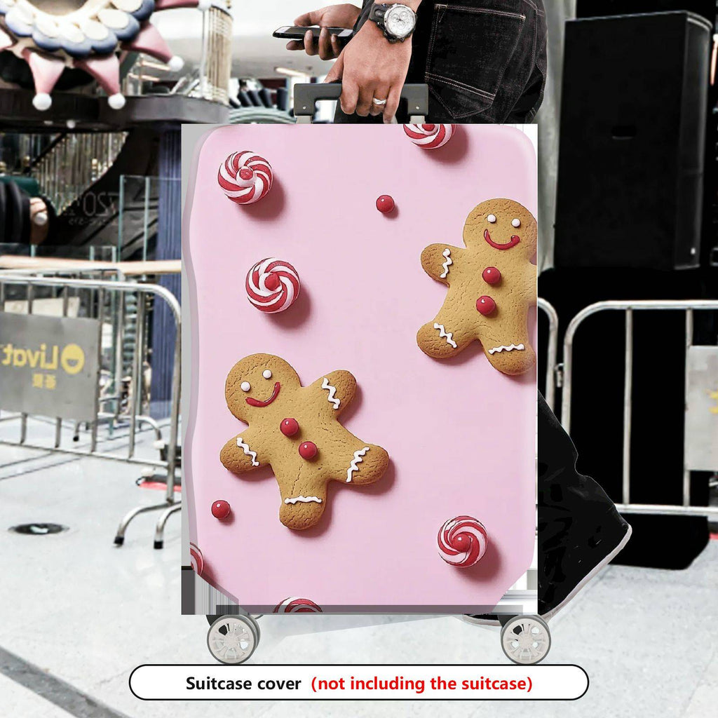 1-Piece Gingerbread Candy Pink Festive Holiday Christmas  Suitcase Luggage Cover, Stretch Protective Sleeve
