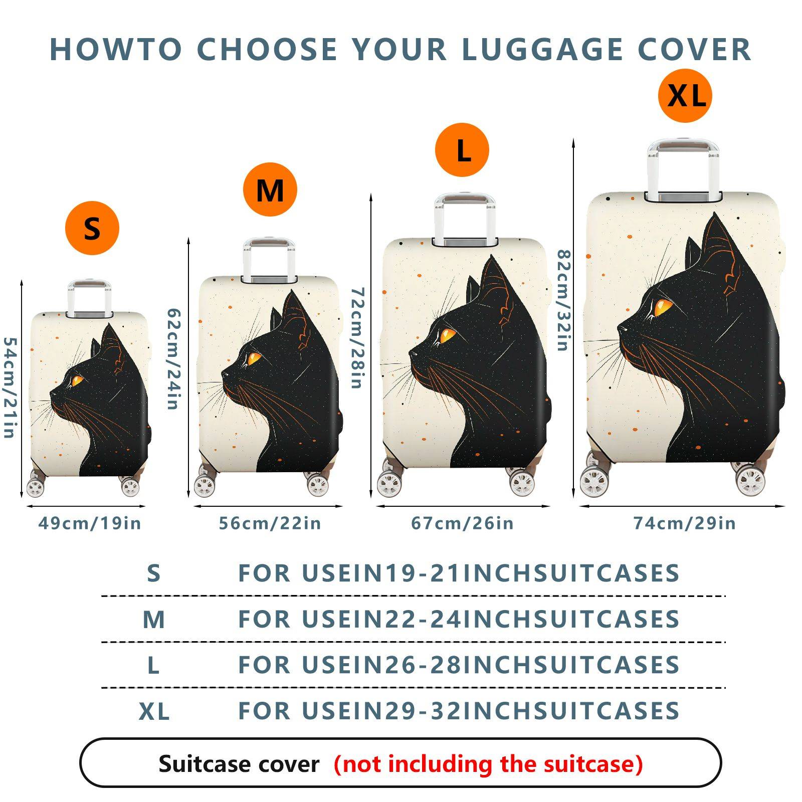1-Piece Black Cat Orange Eyes Starry Night Cosmic  Suitcase Luggage Cover, Stretch Protective Sleeve