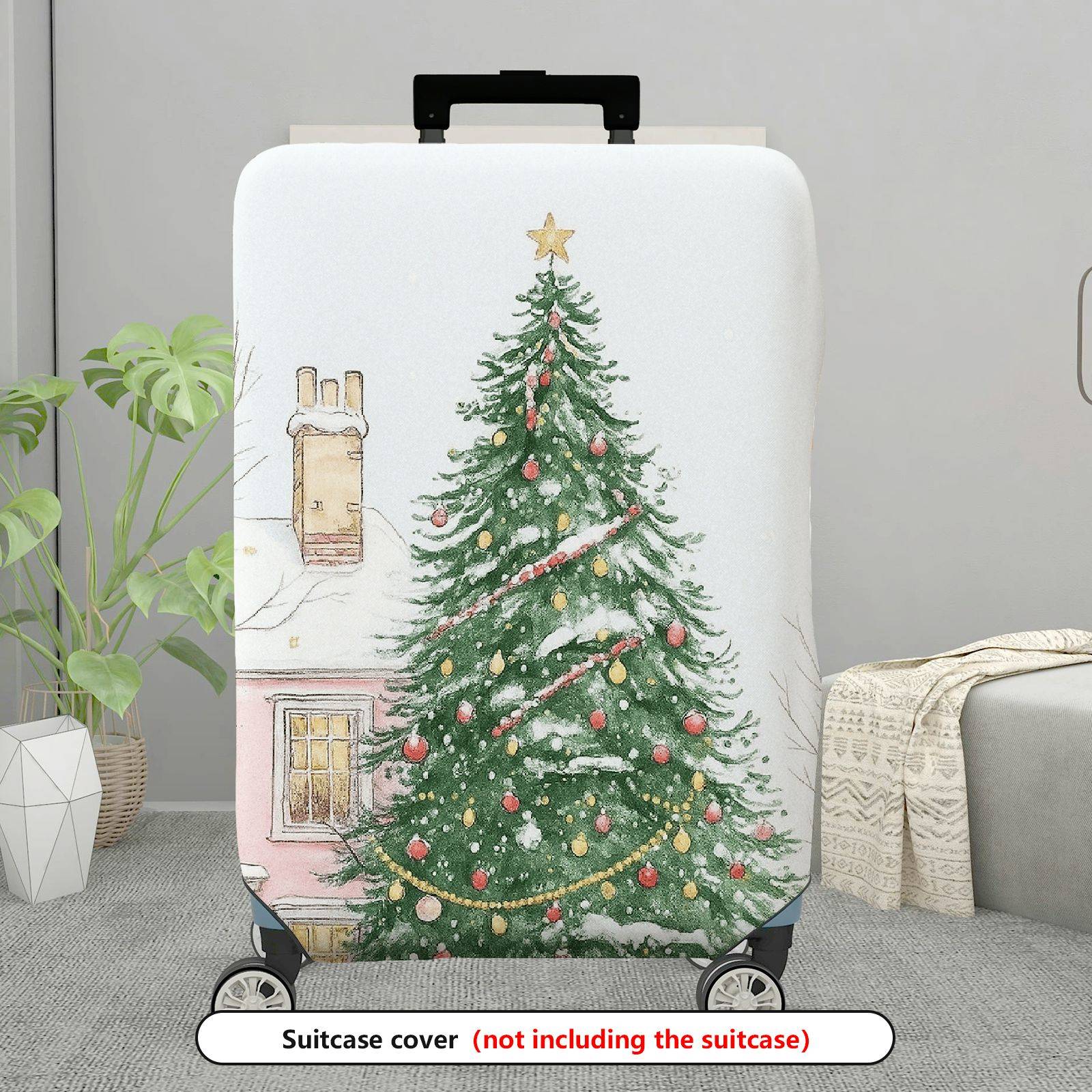 1-Piece Christmas Tree Snow House Holiday Winter  Suitcase Luggage Cover, Stretch Protective Sleeve