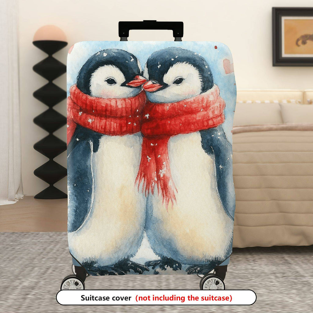 1-Piece Penguin Love Winter Christmas Holiday Valentine  Suitcase Luggage Cover, Stretch Protective Sleeve