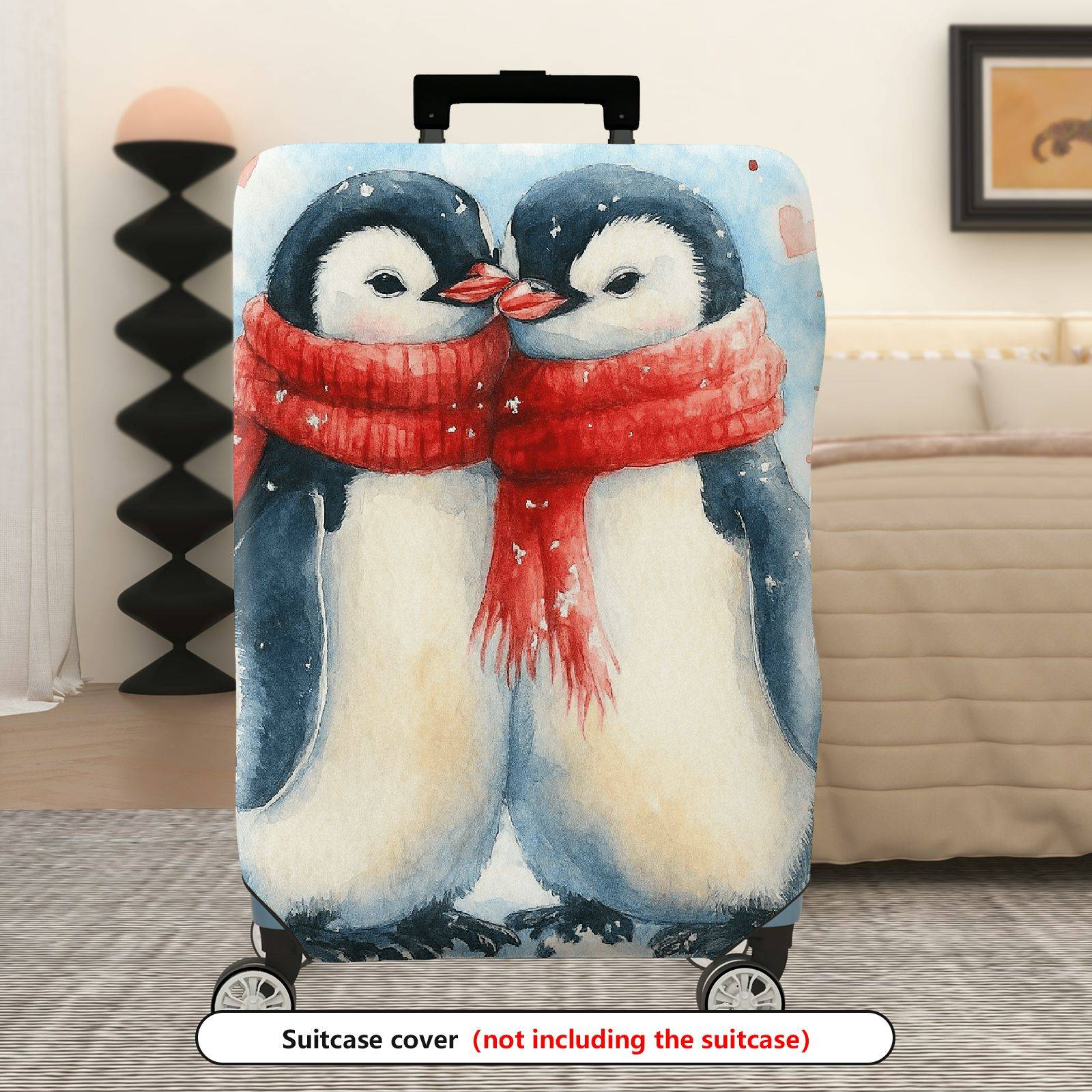 1-Piece Penguin Love Winter Christmas Holiday Valentine  Suitcase Luggage Cover, Stretch Protective Sleeve