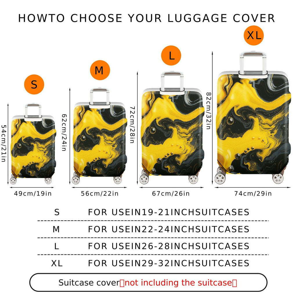 1-Piece Abstract Swirl Yellow Black Marble Art  Suitcase Luggage Cover, Stretch Protective Sleeve