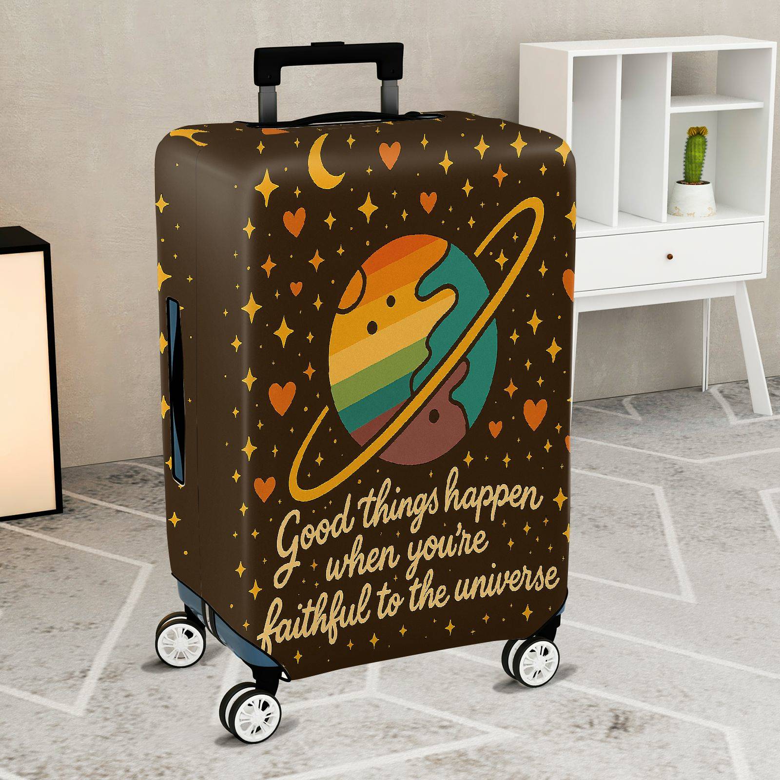 1-Piece Cosmic Planet Rainbow Heart Moon Star  Suitcase Luggage Cover, Stretch Protective Sleeve