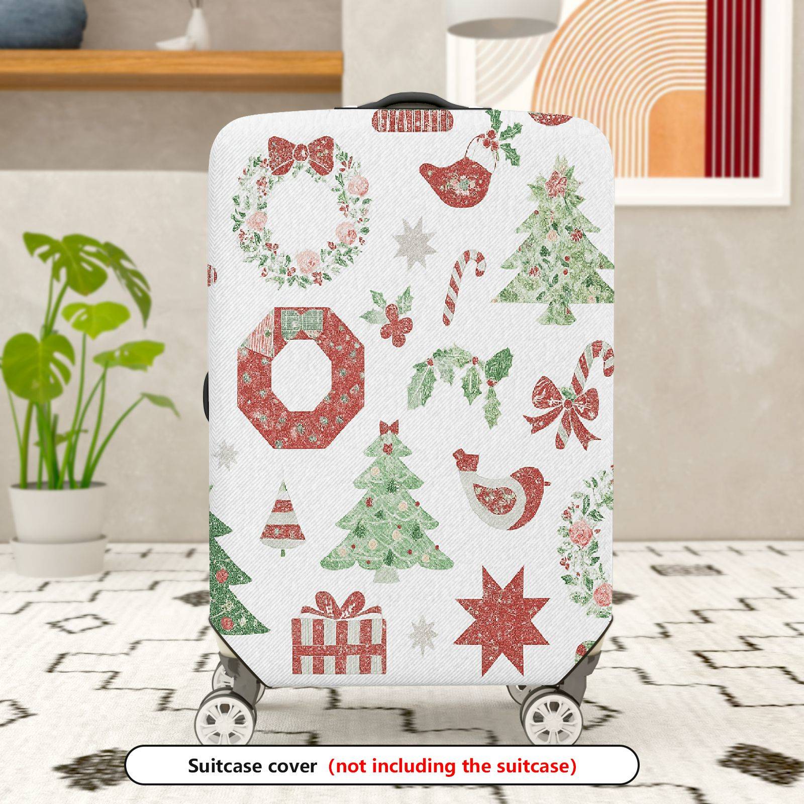 1-Piece Christmas Holiday Ornament Tree Gift Wreath Snowflake  Suitcase Luggage Cover, Stretch Protective Sleeve