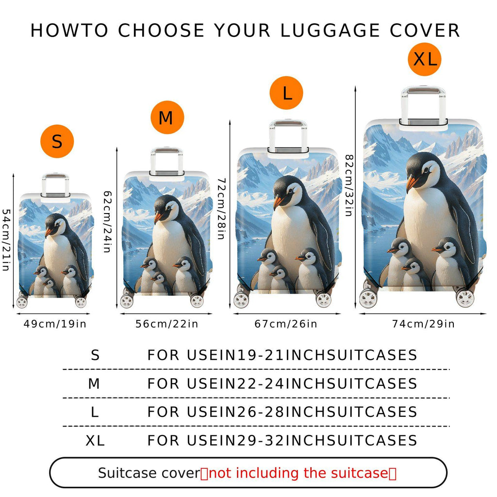 1-Piece Penguin Family Winter Mountain Snow Cute  Suitcase Luggage Cover, Stretch Protective Sleeve