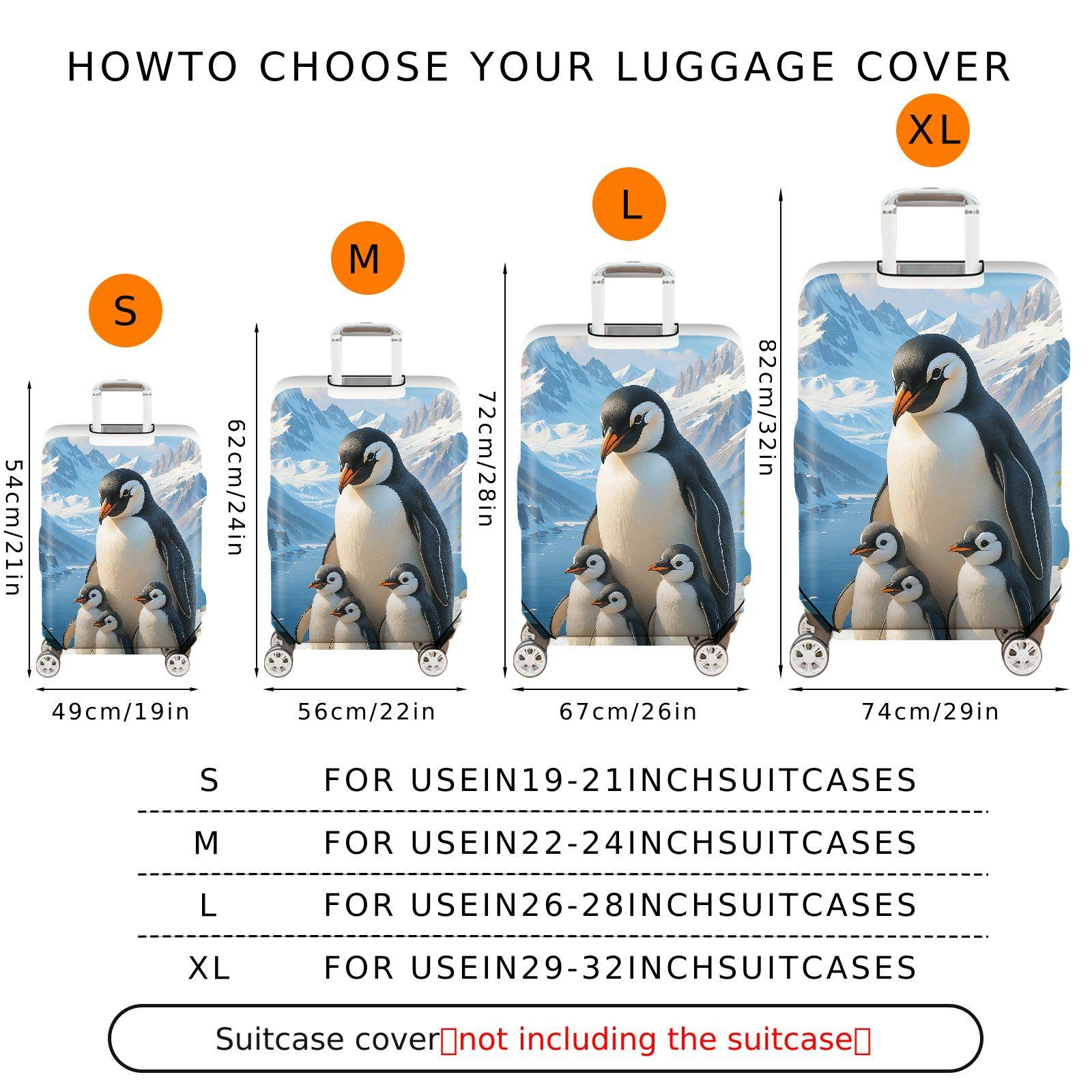 1-Piece Penguin Family Winter Mountain Snow Cute  Suitcase Luggage Cover, Stretch Protective Sleeve