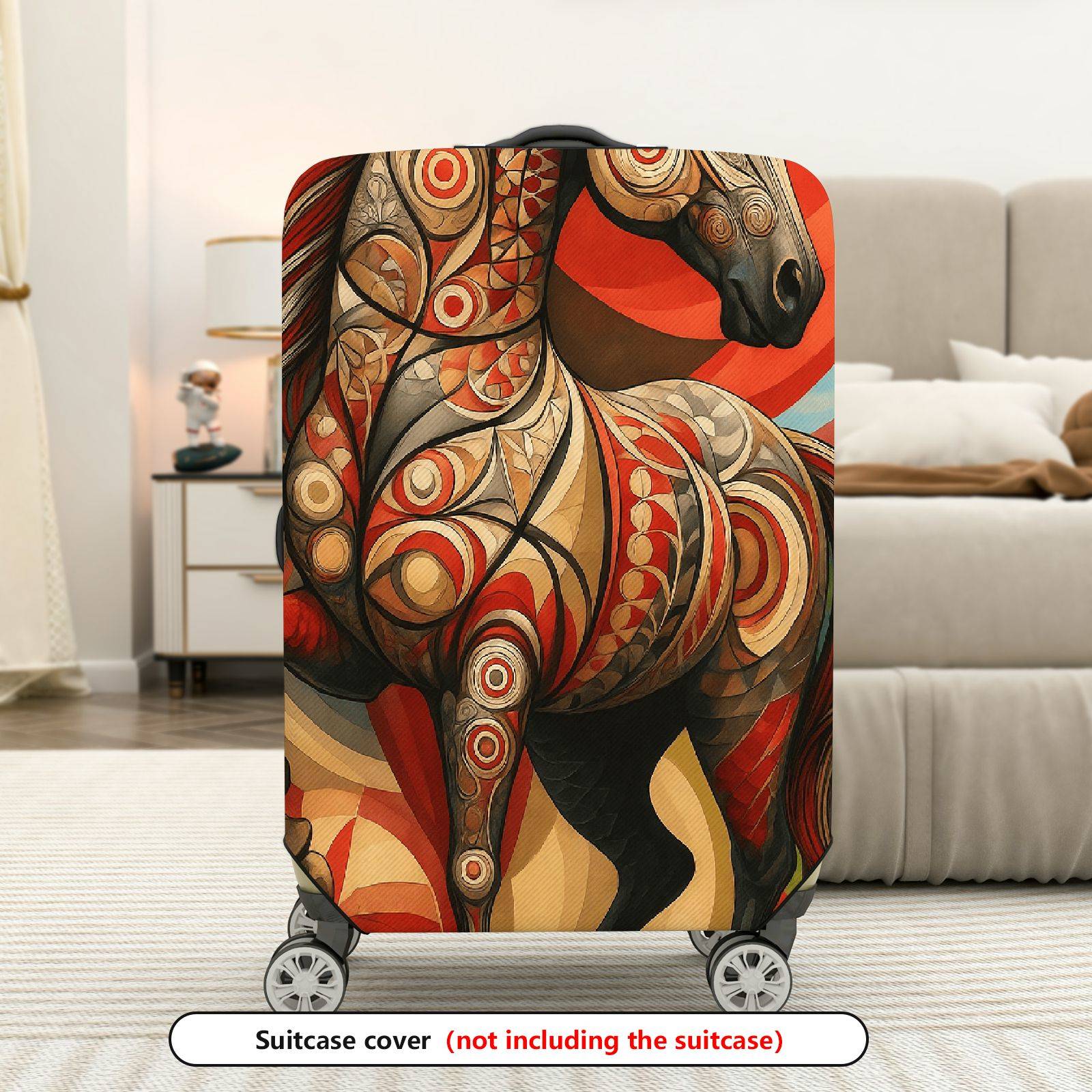 1-Piece Artistic Horse Mountain Abstract Red Modern  Suitcase Luggage Cover, Stretch Protective Sleeve