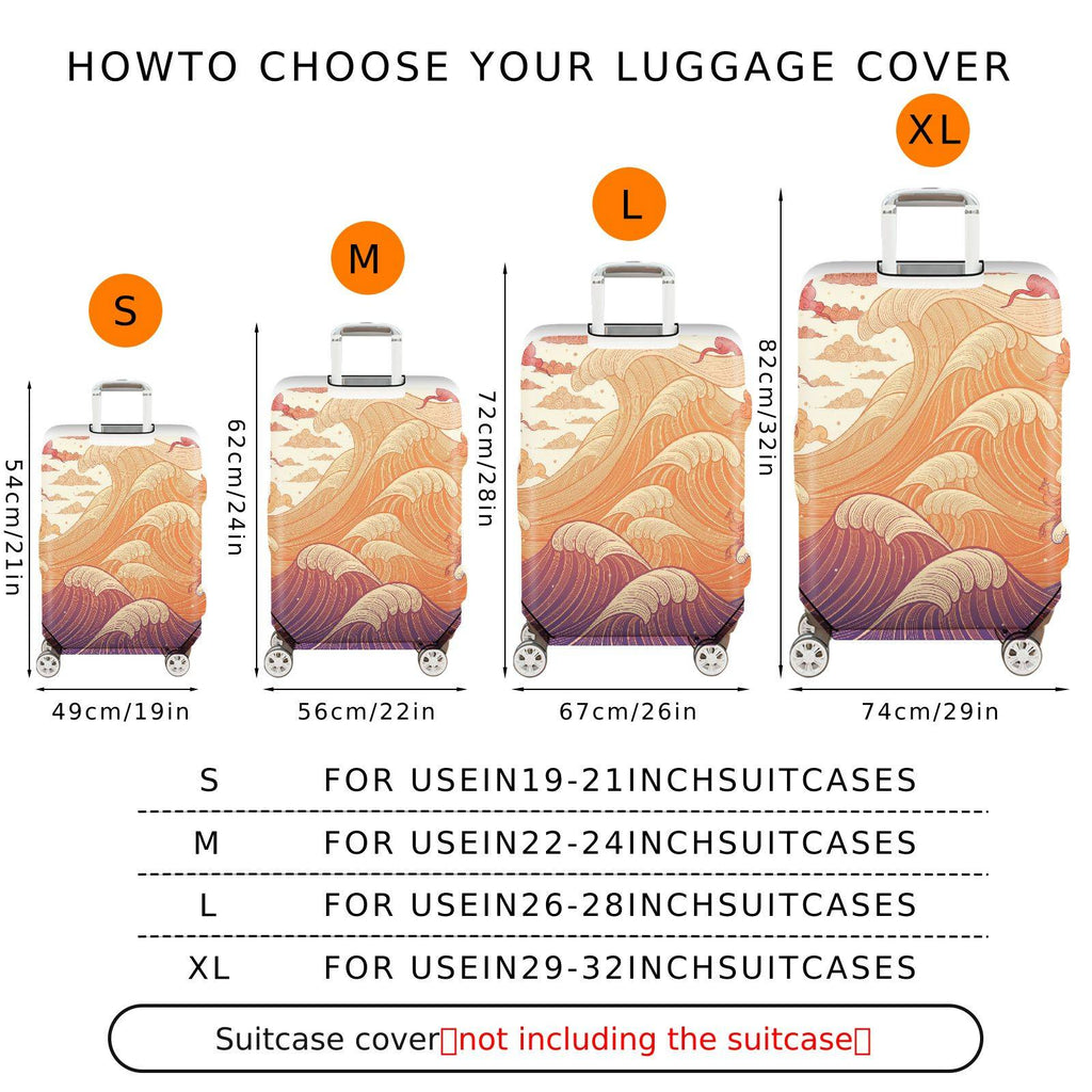 1-Piece Abstract Ocean Waves Artistic Flow Zen Mythical  Suitcase Luggage Cover, Stretch Protective Sleeve