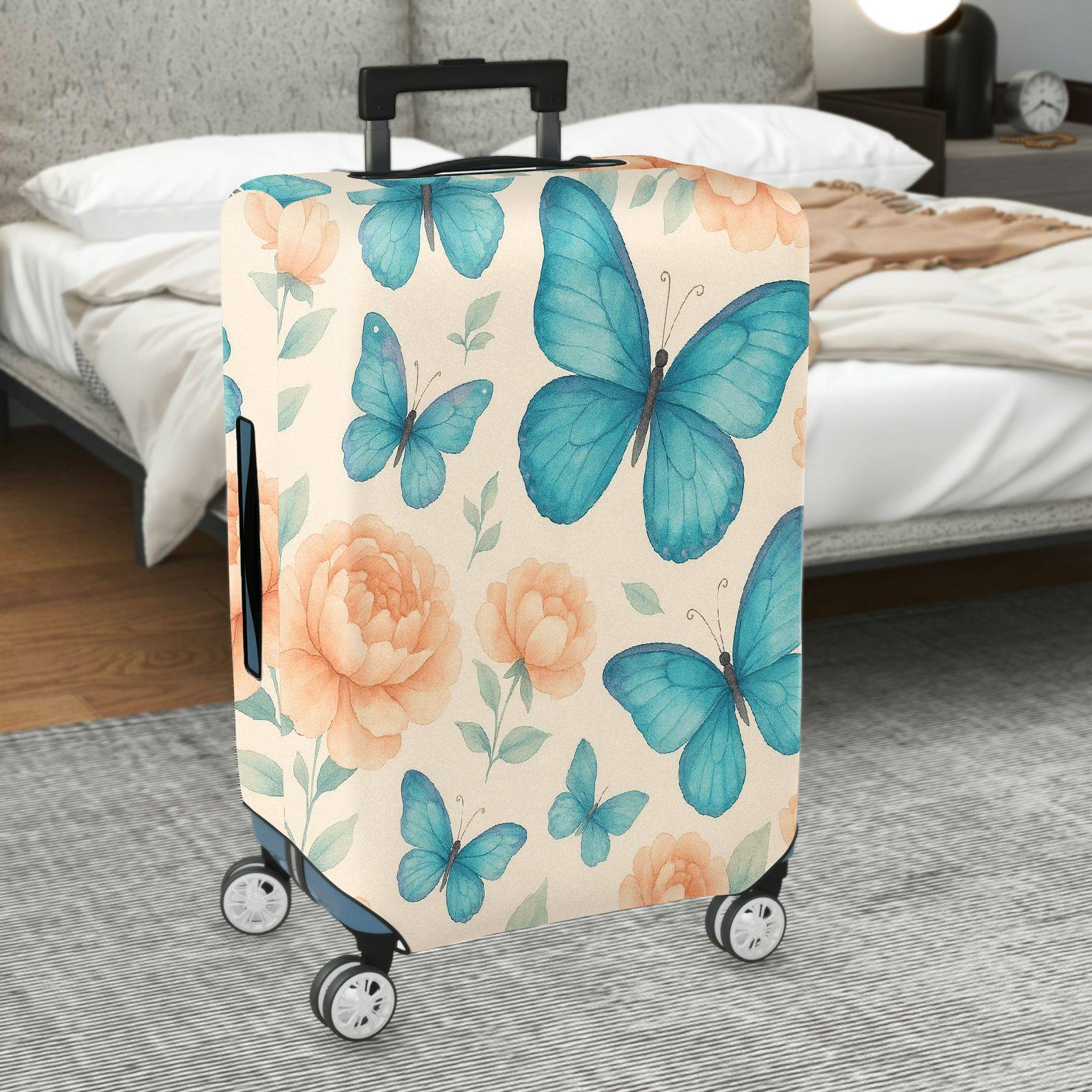1-Piece Butterfly Floral Pastel Travel Luggage  Suitcase Luggage Cover, Stretch Protective Sleeve