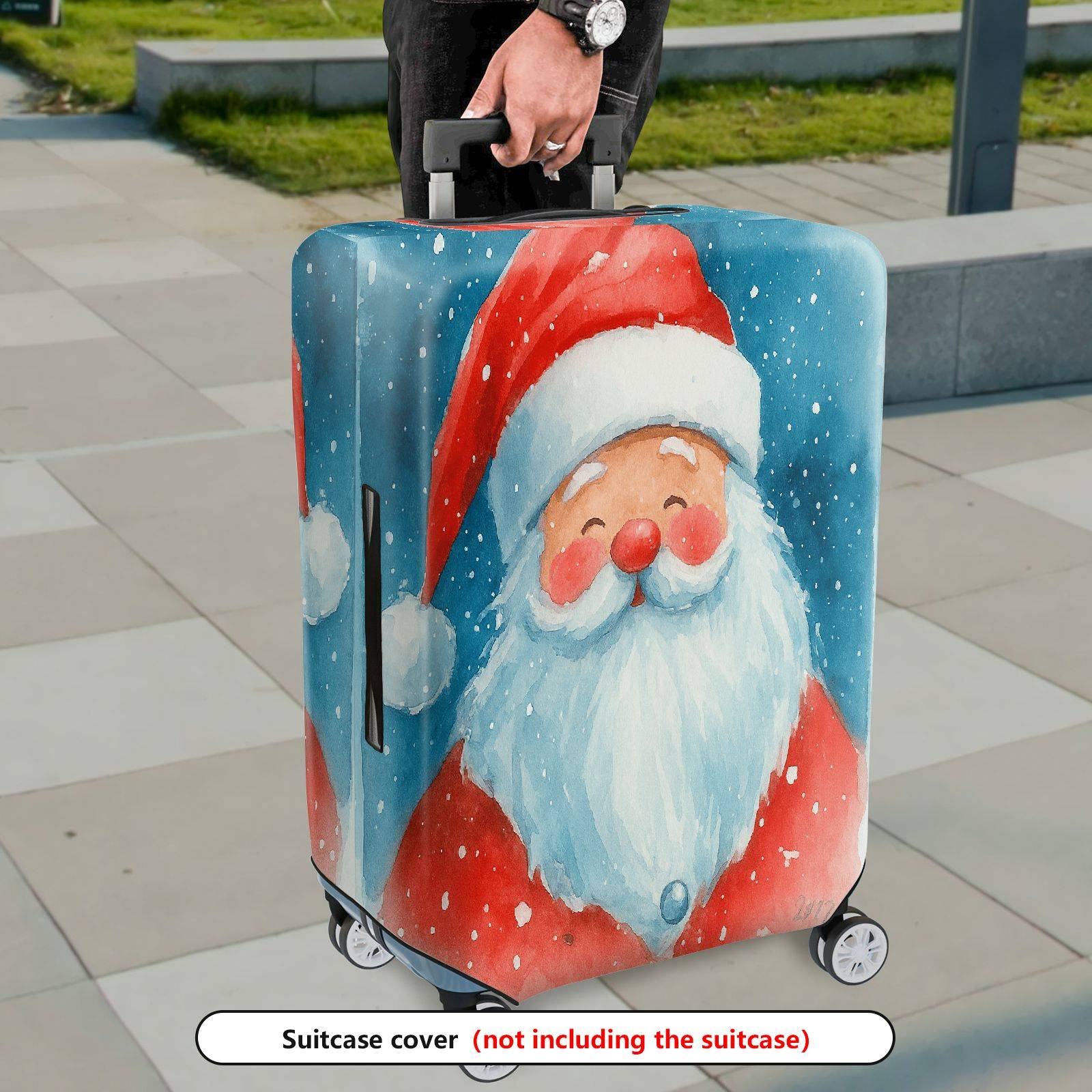 1-Piece Santa Claus Christmas Winter Snow Holiday  Suitcase Luggage Cover, Stretch Protective Sleeve