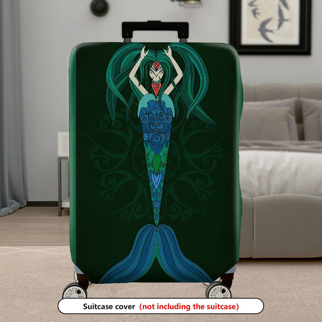 1-Piece Fantasy Mermaid Mythical Green Floral Ornamental  Suitcase Luggage Cover, Stretch Protective Sleeve
