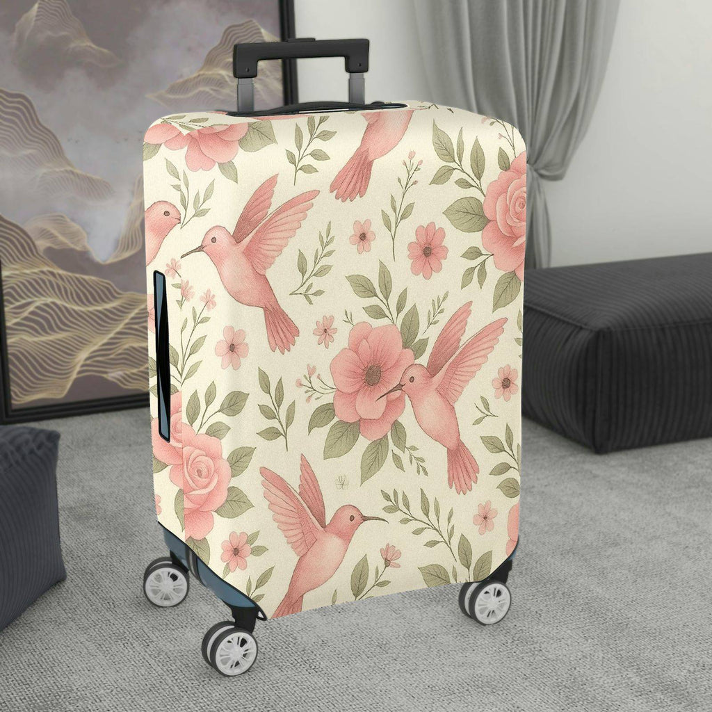 1-Piece Hummingbird Floral Nature Art Elegant  Suitcase Luggage Cover, Stretch Protective Sleeve