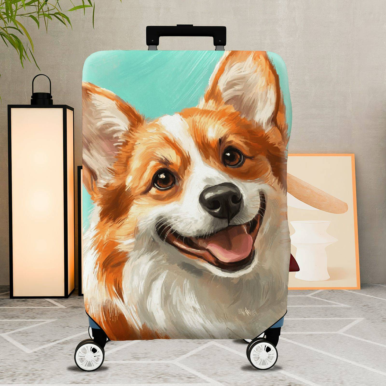 1-Piece Dog Corgi Cute Animal Art Pet  Suitcase Luggage Cover, Stretch Protective Sleeve