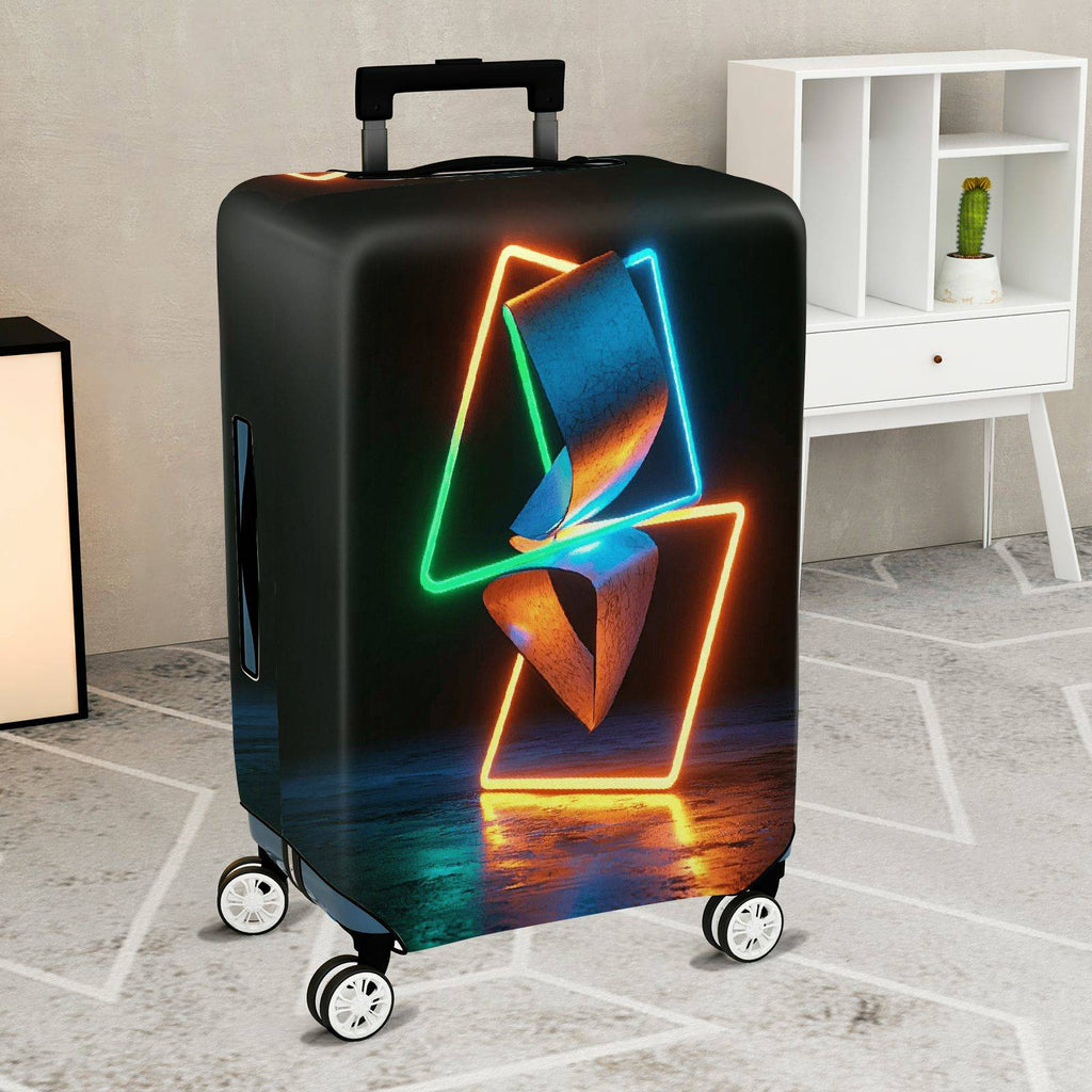 1-Piece Geometric Abstract Art Luminous Vibrant  Suitcase Luggage Cover, Stretch Protective Sleeve