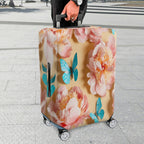 1-Piece Pink Floral Blue Butterfly Travel Holiday Luggage  Suitcase Luggage Cover, Stretch Protective Sleeve