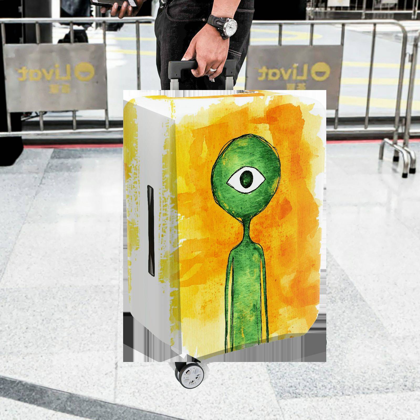 1-Piece Abstract Alien Art Unique Colorful Eye Catching Creative Luggage  Suitcase Luggage Cover, Stretch Protective Sleeve