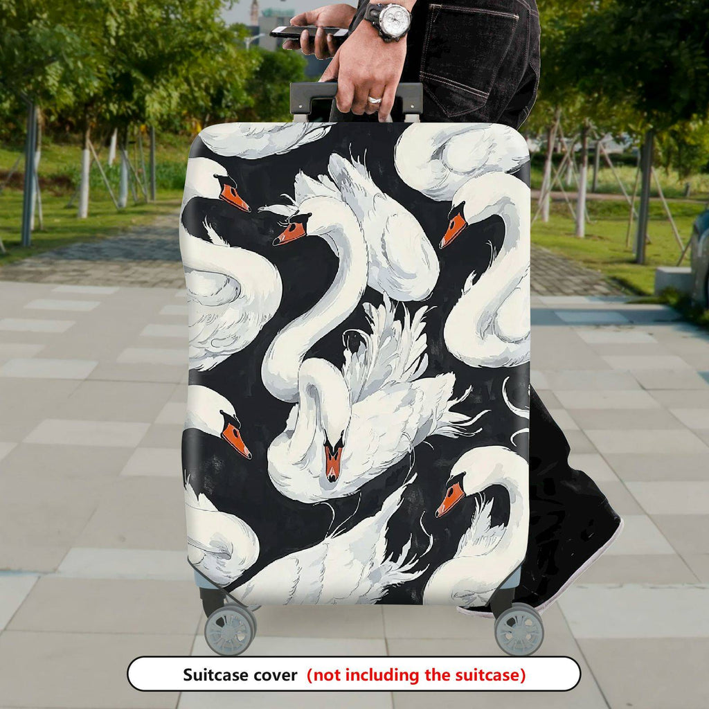 1-Piece Elegant Swan Pattern Artistic Black and White Bold Chic  Suitcase Luggage Cover, Stretch Protective Sleeve