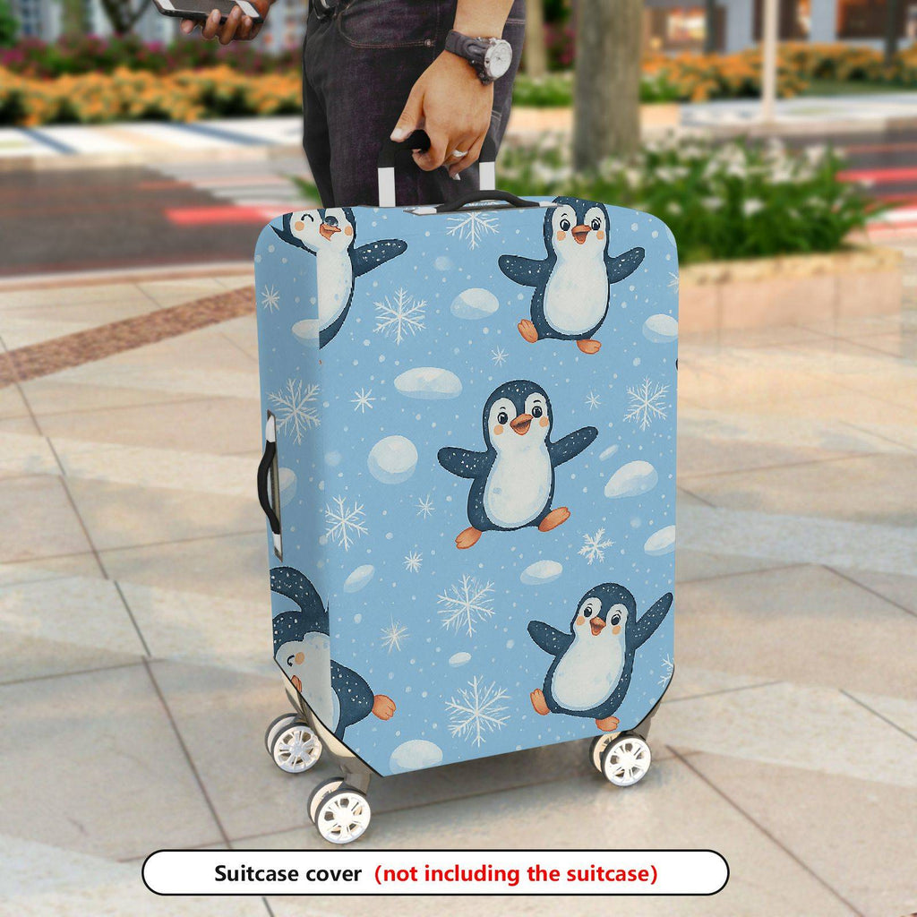 1-Piece Penguin Snowflake Winter Holiday Fun Friendly  Suitcase Luggage Cover, Stretch Protective Sleeve