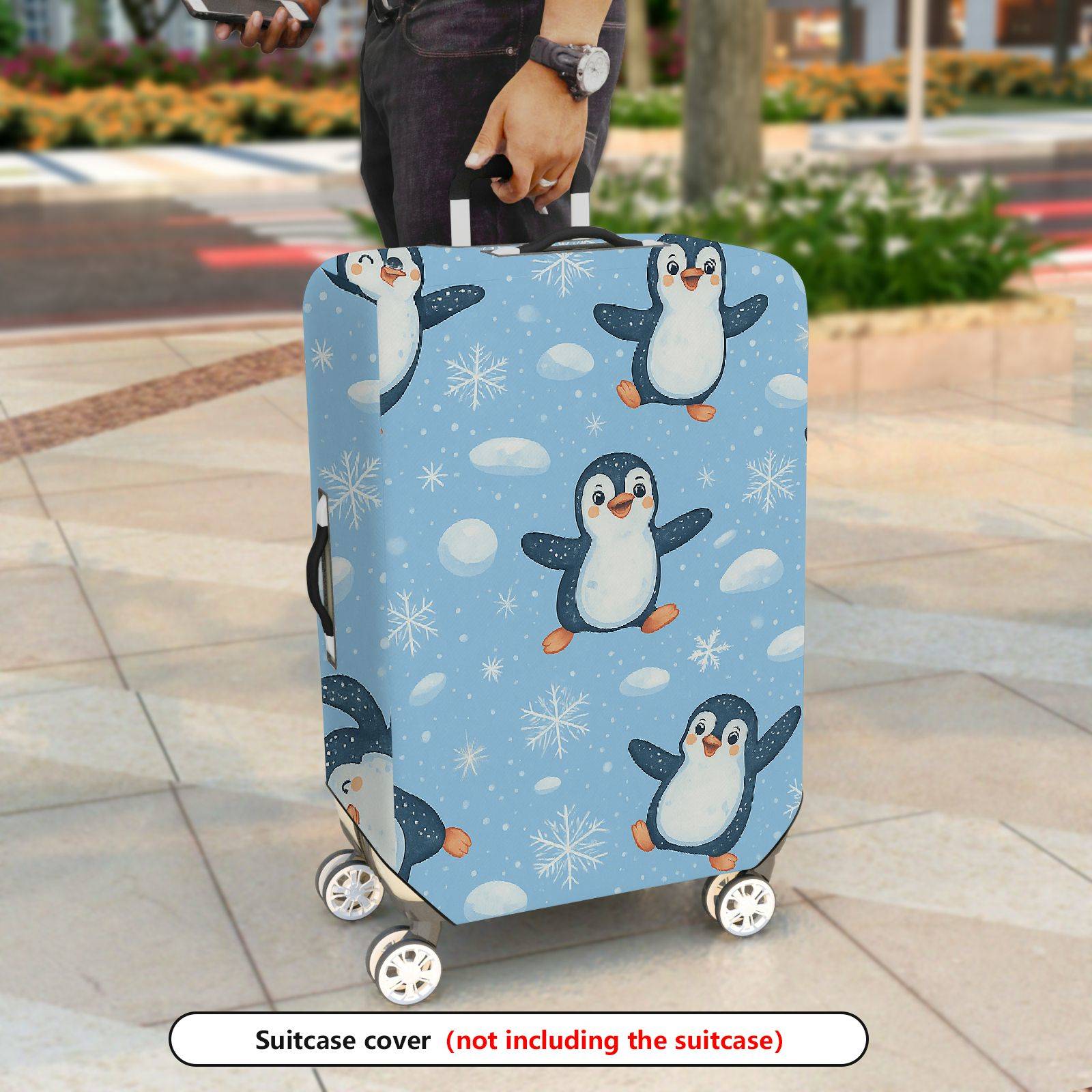 1-Piece Penguin Snowflake Winter Holiday Fun Friendly  Suitcase Luggage Cover, Stretch Protective Sleeve