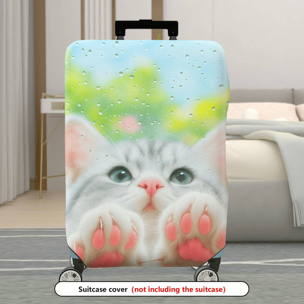 1-Piece Cute Cat Paw Rain Drop Nature Art Colorful  Suitcase Luggage Cover, Stretch Protective Sleeve