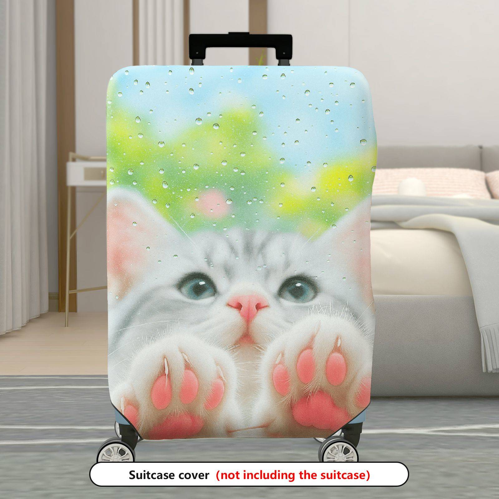 1-Piece Cute Cat Paw Rain Drop Nature Art Colorful  Suitcase Luggage Cover, Stretch Protective Sleeve