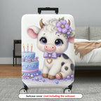 1-Piece Adorable  Cow Birthday Cake Purple Flower Decorative  Suitcase Luggage Cover, Stretch Protective Sleeve
