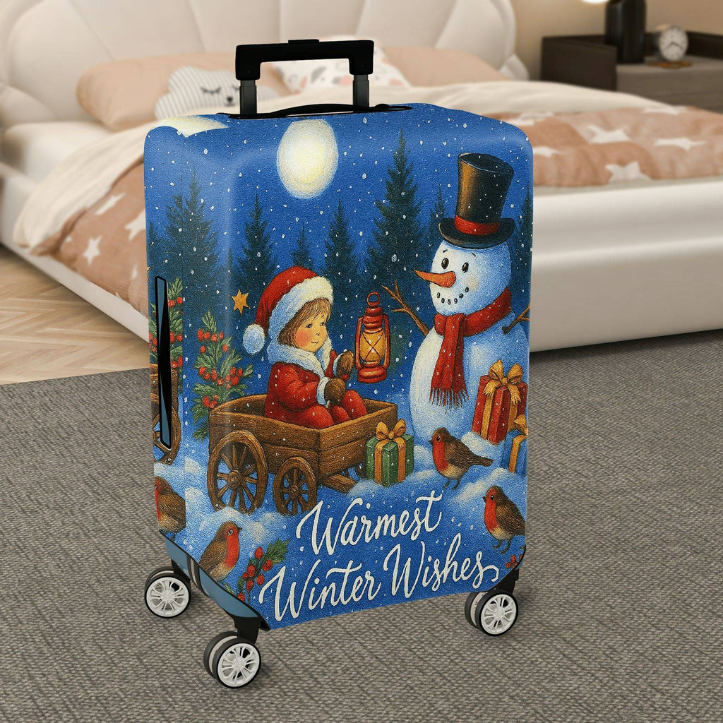 1-Piece Christmas Santa Snowman Gift Lantern Holiday  Suitcase Luggage Cover, Stretch Protective Sleeve