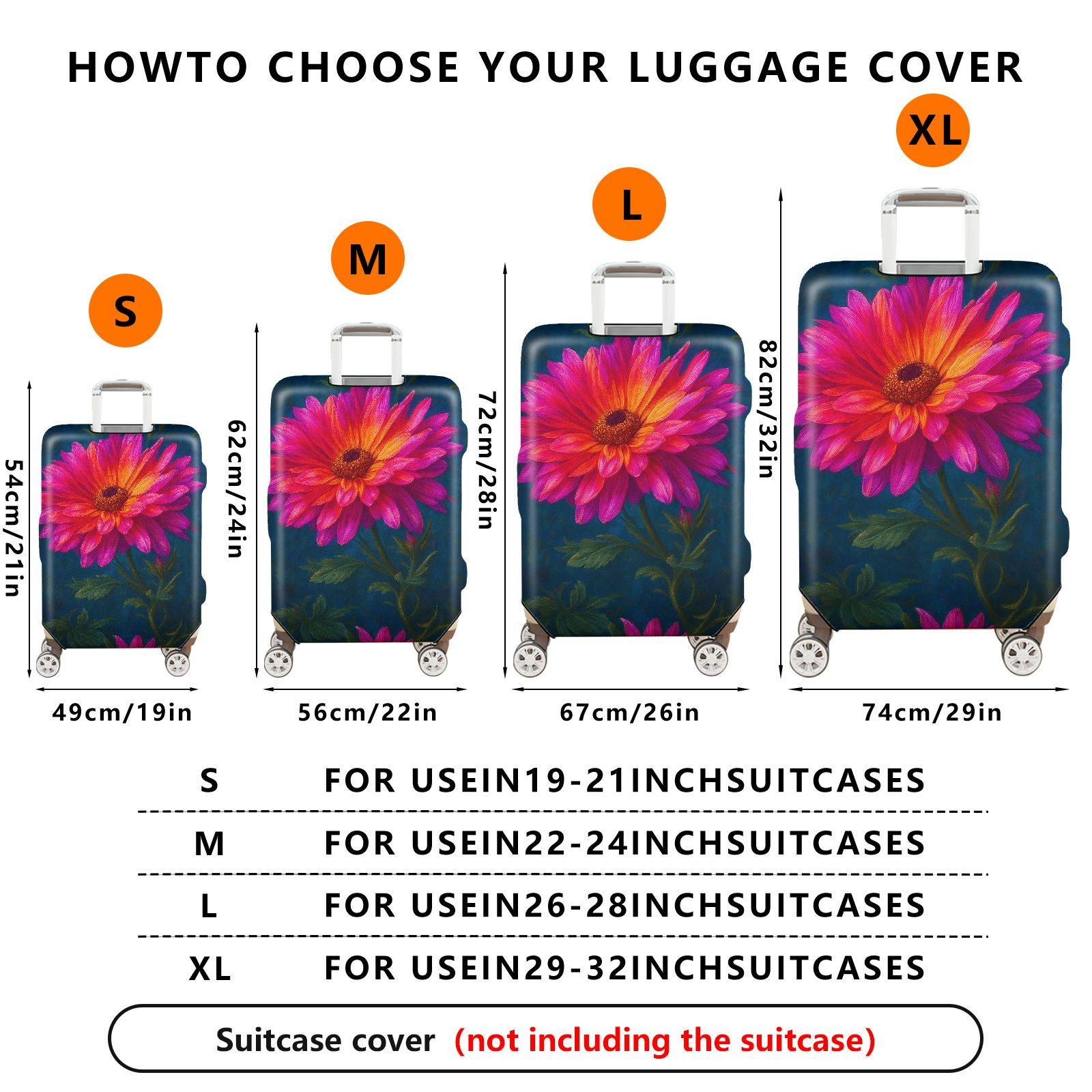 1-Piece Vibrant Floral Colorful Artistic Daisy Nature Garden  Suitcase Luggage Cover, Stretch Protective Sleeve