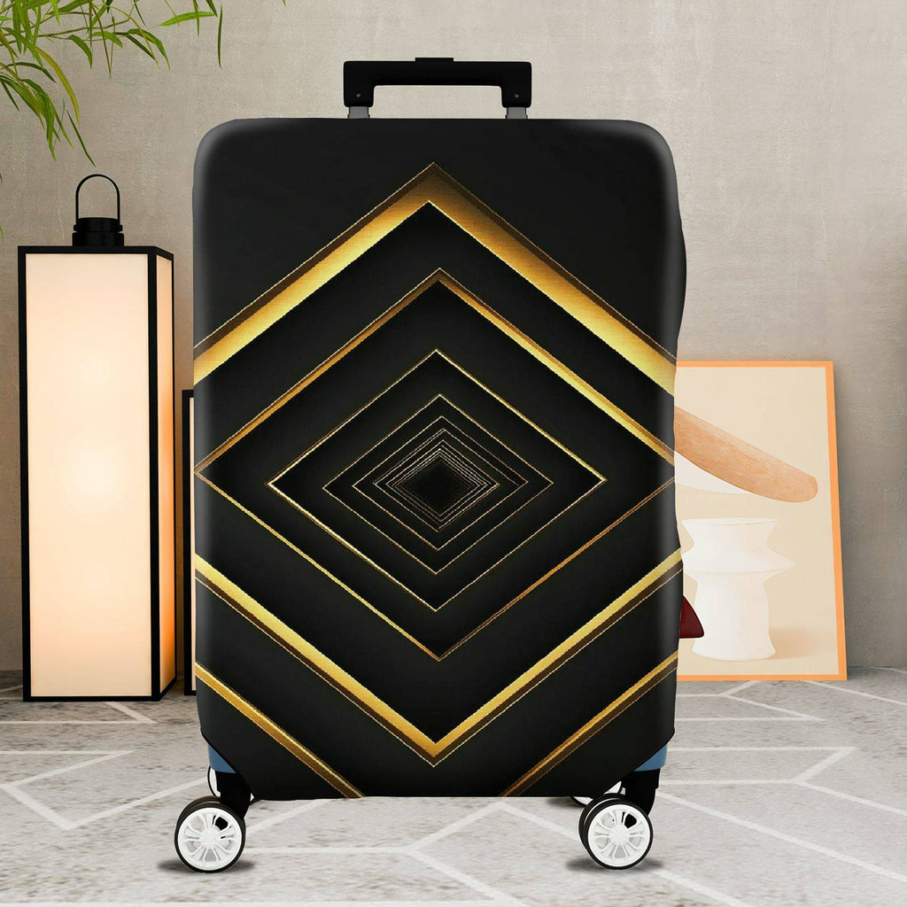 1-Piece Black Gold Geometric Diamond Elegant Stylish Modern  Suitcase Luggage Cover, Stretch Protective Sleeve
