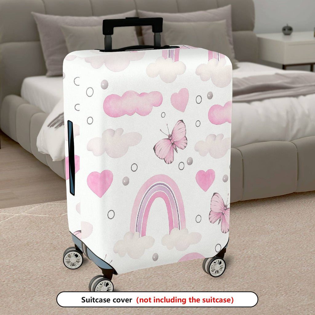 1-Piece Pink Clouds Hearts Butterflies Rainbow Cute  Suitcase Luggage Cover, Stretch Protective Sleeve