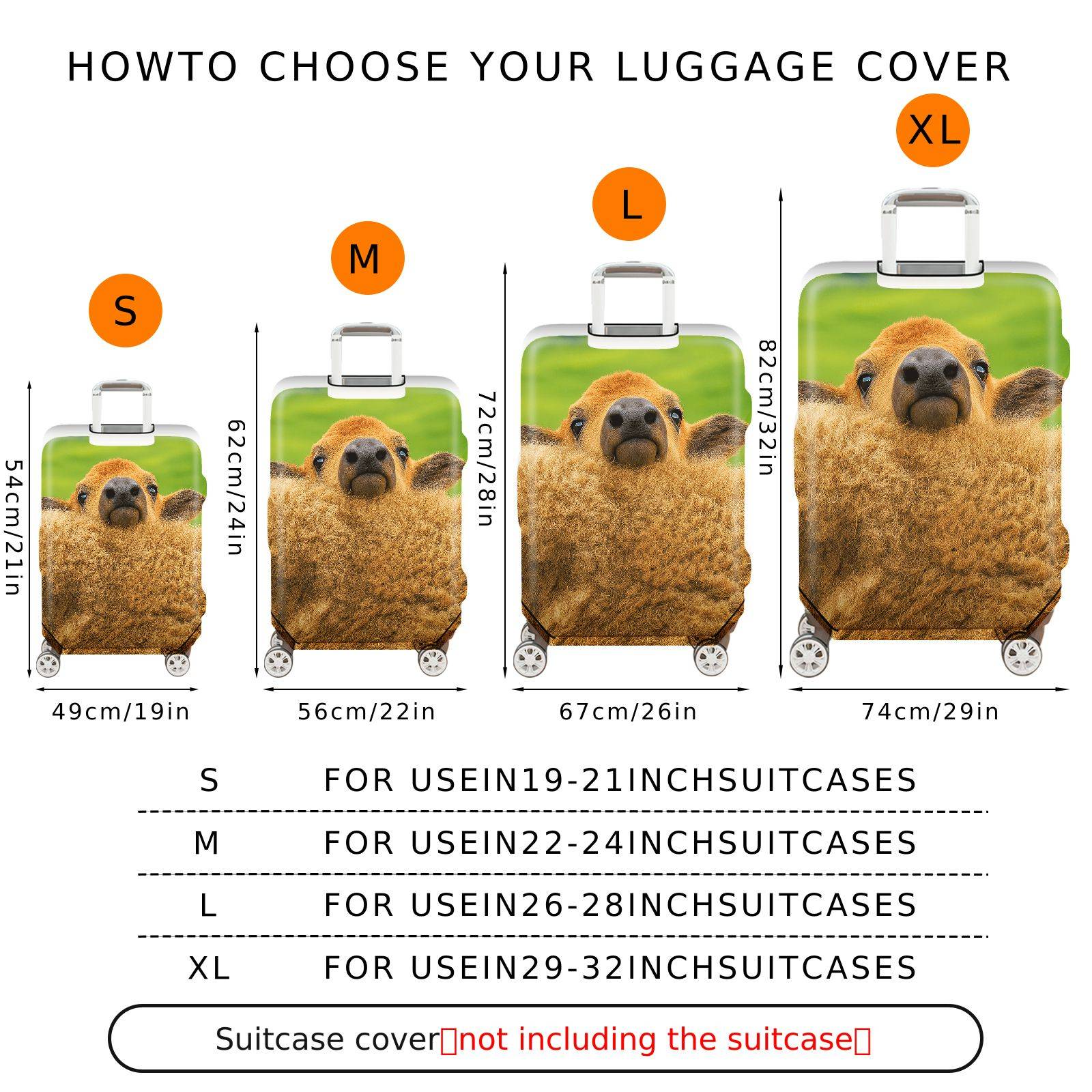 1-Piece Cute Animal Sheep Green Grass Scenic Fun  Suitcase Luggage Cover, Stretch Protective Sleeve