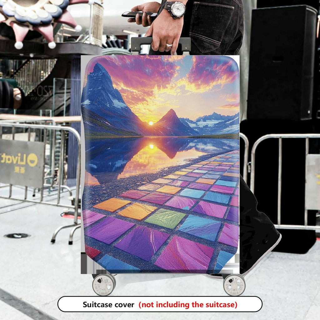 1-Piece Sunset Mountain Reflection Colorful Geometric Scenic  Suitcase Luggage Cover, Stretch Protective Sleeve