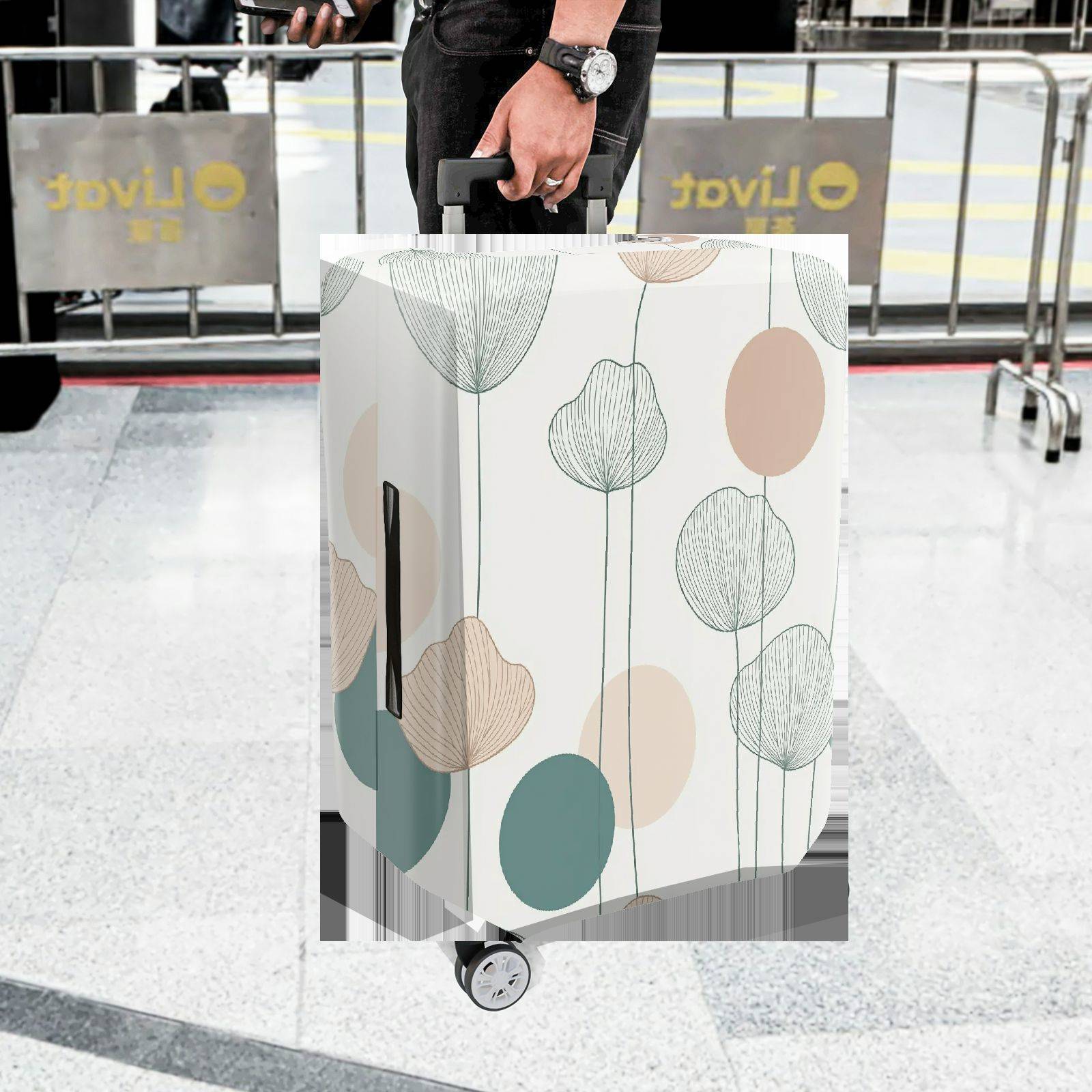 1-Piece Minimalist Vintage Botanical Geometric Abstract  Suitcase Luggage Cover, Stretch Protective Sleeve