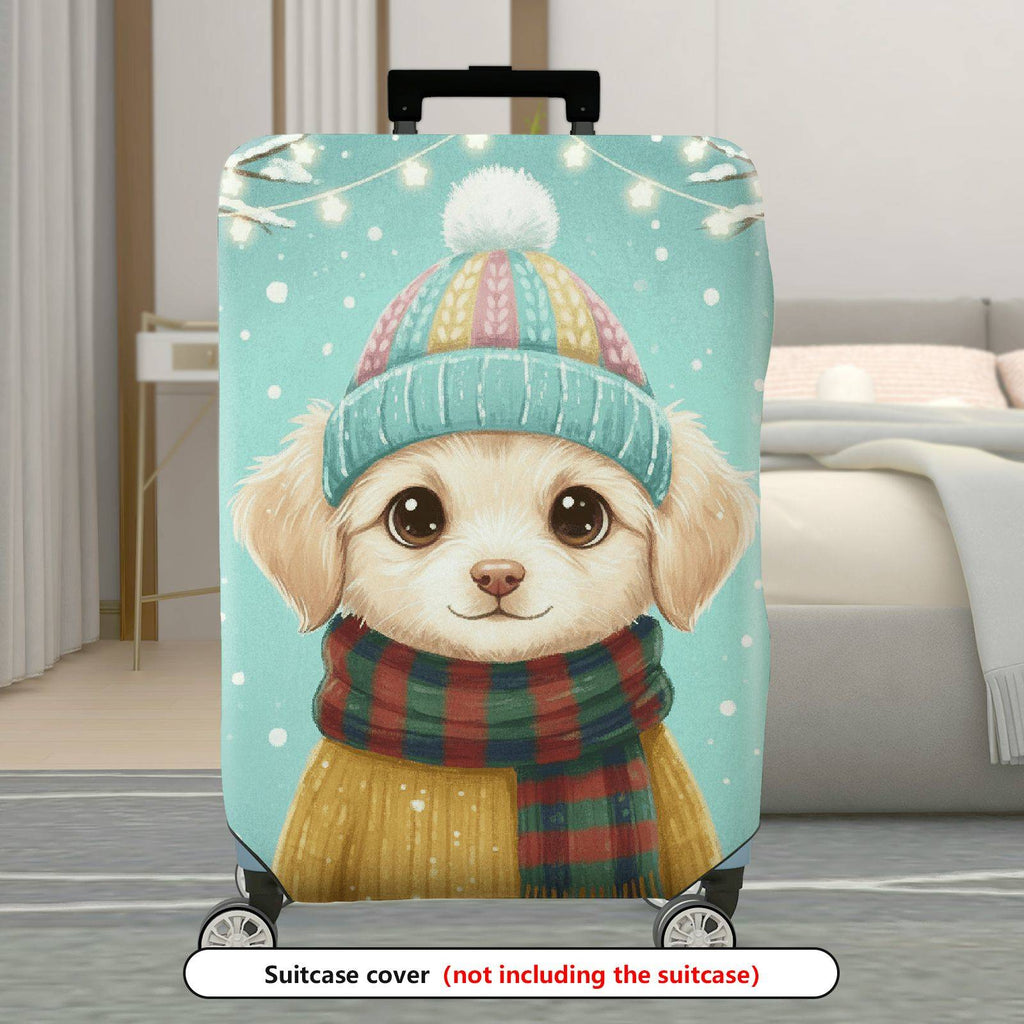 1-Piece Cute Winter Dog Snow Holiday Colorful Scarf  Suitcase Luggage Cover, Stretch Protective Sleeve