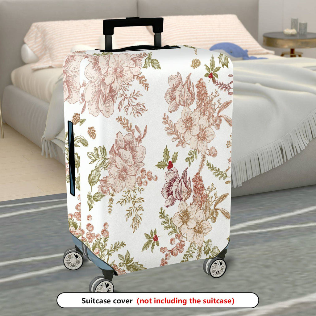 1-Piece Elegant Floral Vintage Art Holiday Botanical  Suitcase Luggage Cover, Stretch Protective Sleeve