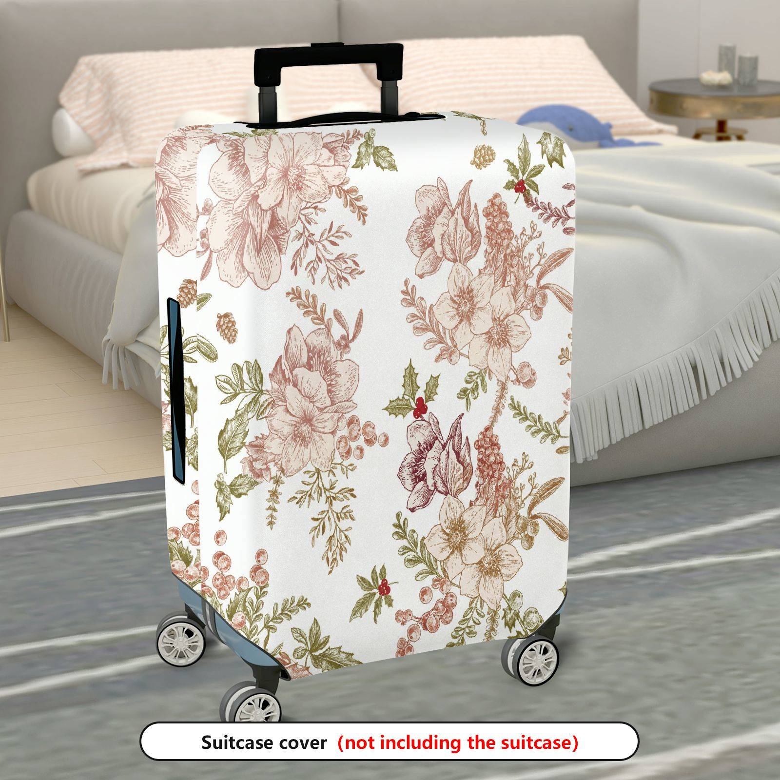 1-Piece Elegant Floral Vintage Art Holiday Botanical  Suitcase Luggage Cover, Stretch Protective Sleeve