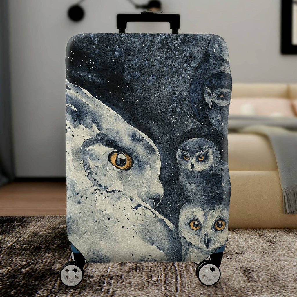 1-Piece Owl Starry Night Cosmic Wildlife Art  Suitcase Luggage Cover, Stretch Protective Sleeve