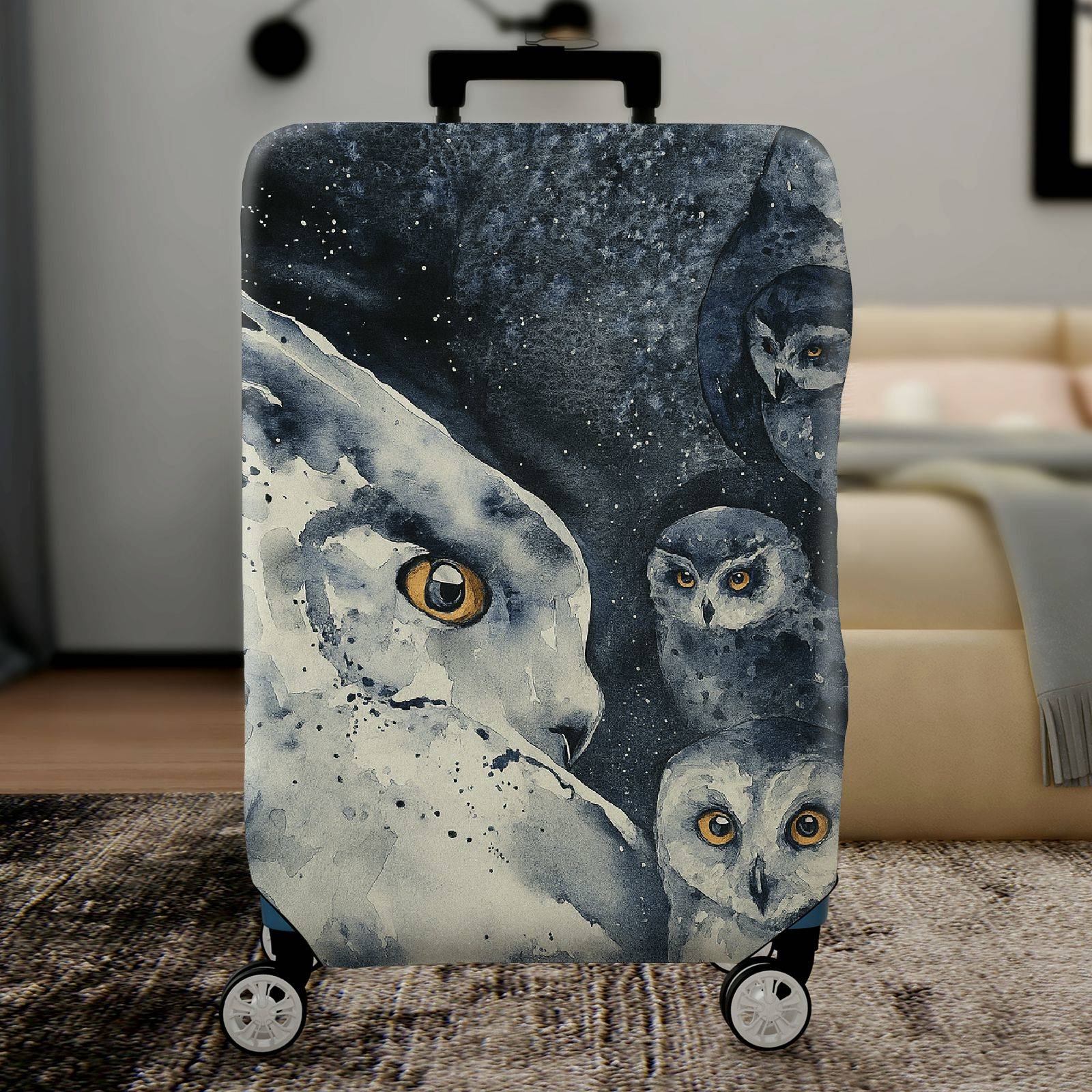 1-Piece Owl Starry Night Cosmic Wildlife Art  Suitcase Luggage Cover, Stretch Protective Sleeve
