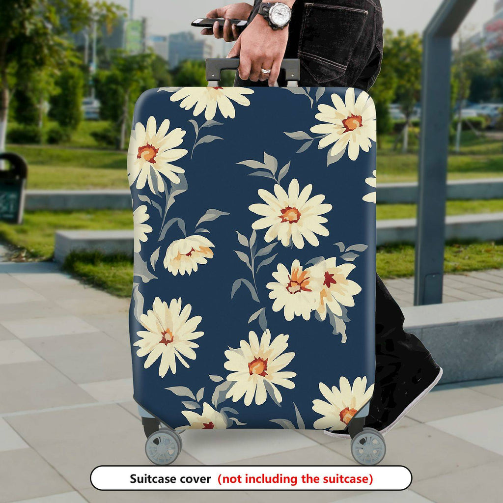 1-Piece Floral Daisy Pattern Blue Luggage  Suitcase Luggage Cover, Stretch Protective Sleeve