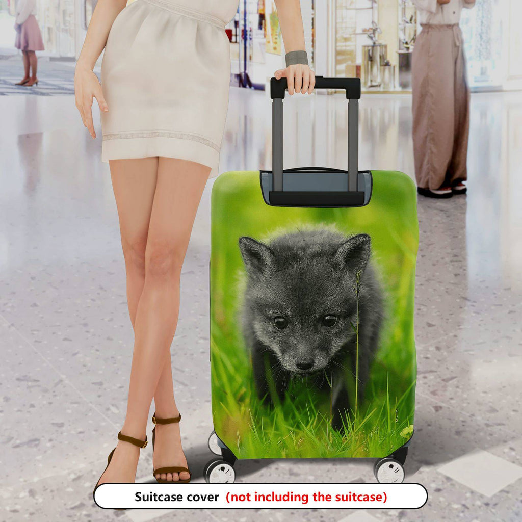 1-Piece Cute Adorable Green Grass Fox Animal Nature  Suitcase Luggage Cover, Stretch Protective Sleeve