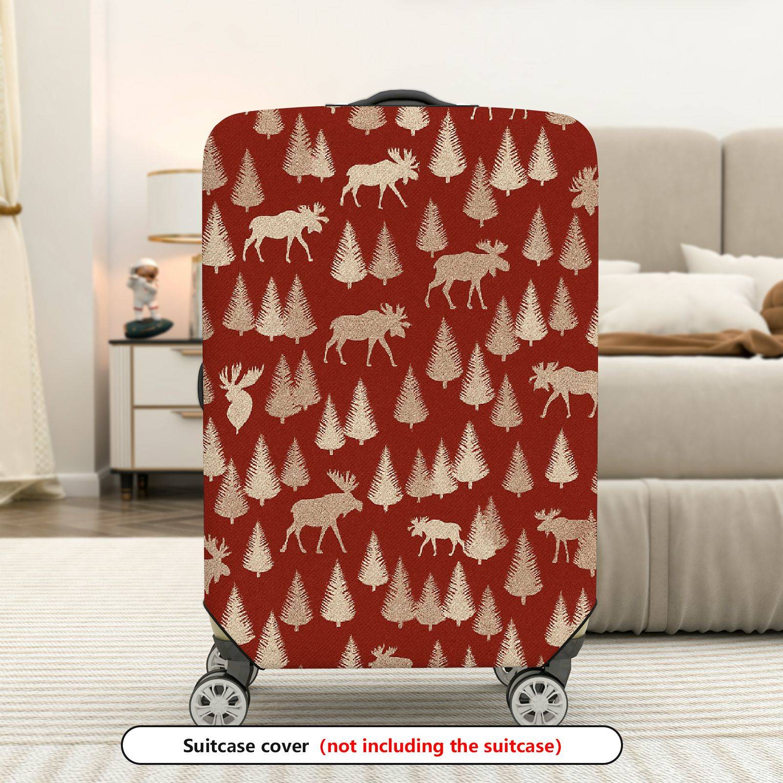 1-Piece Red Elk Christmas Holiday Forest Wildlife Vintage  Suitcase Luggage Cover, Stretch Protective Sleeve