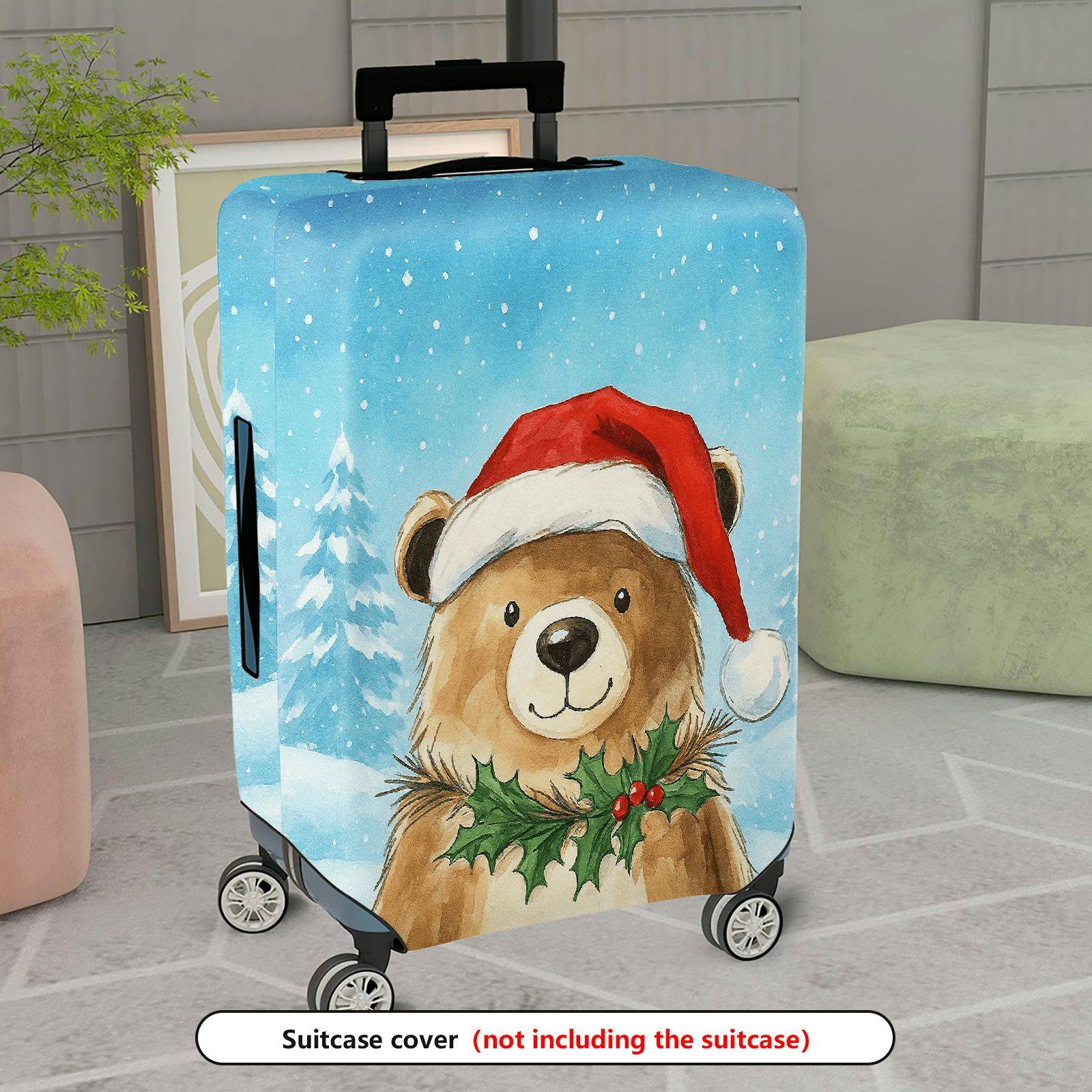 1-Piece Christmas Bear Snow Holiday Festive  Suitcase Luggage Cover, Stretch Protective Sleeve