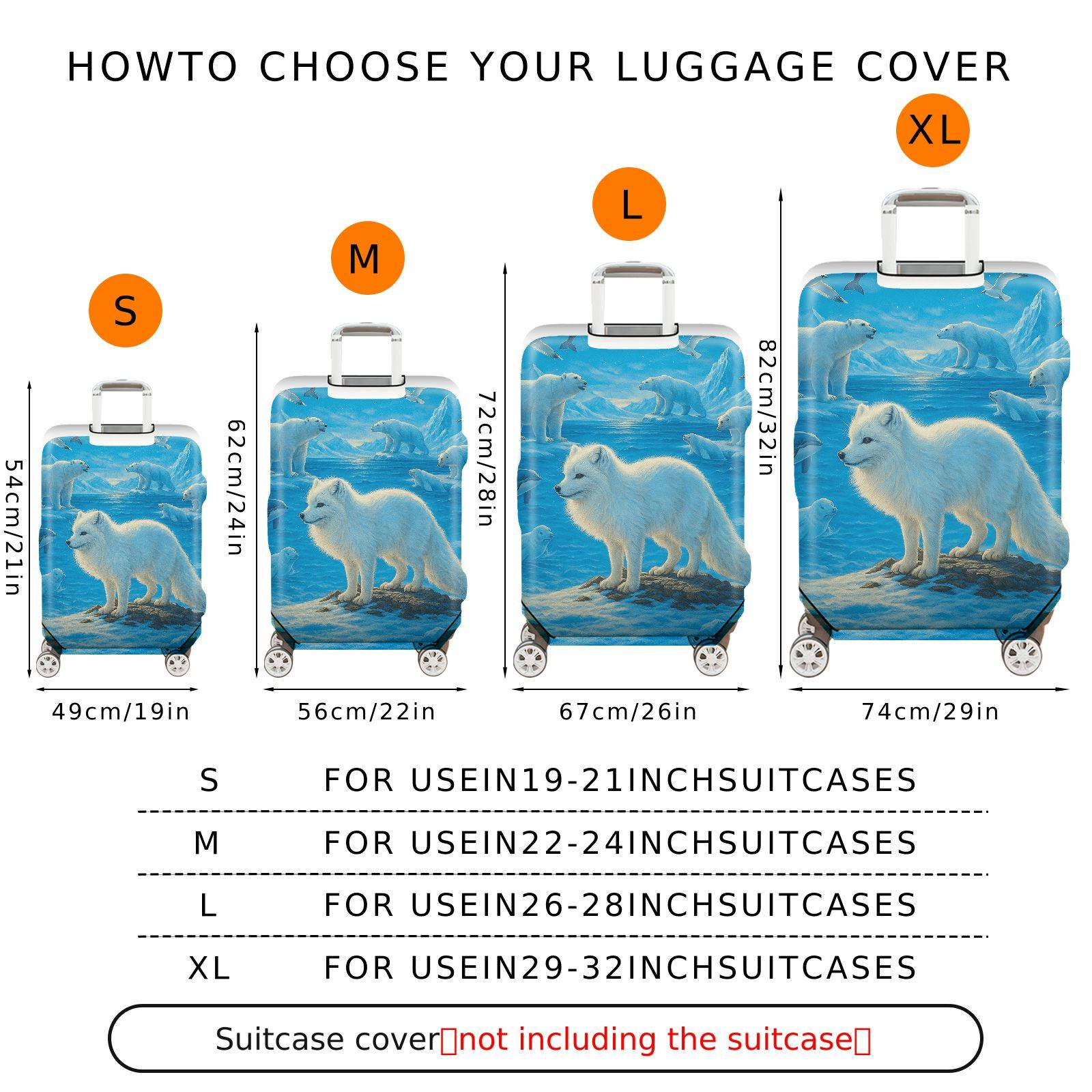 1-Piece Arctic Animals Ocean Landscape Wildlife Icebergs Winter  Suitcase Luggage Cover, Stretch Protective Sleeve