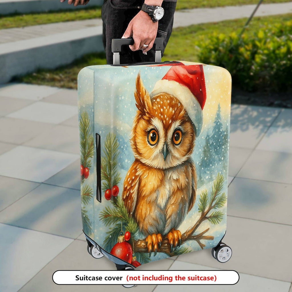 1-Piece Christmas Owl Winter Snow Holiday Red  Suitcase Luggage Cover, Stretch Protective Sleeve