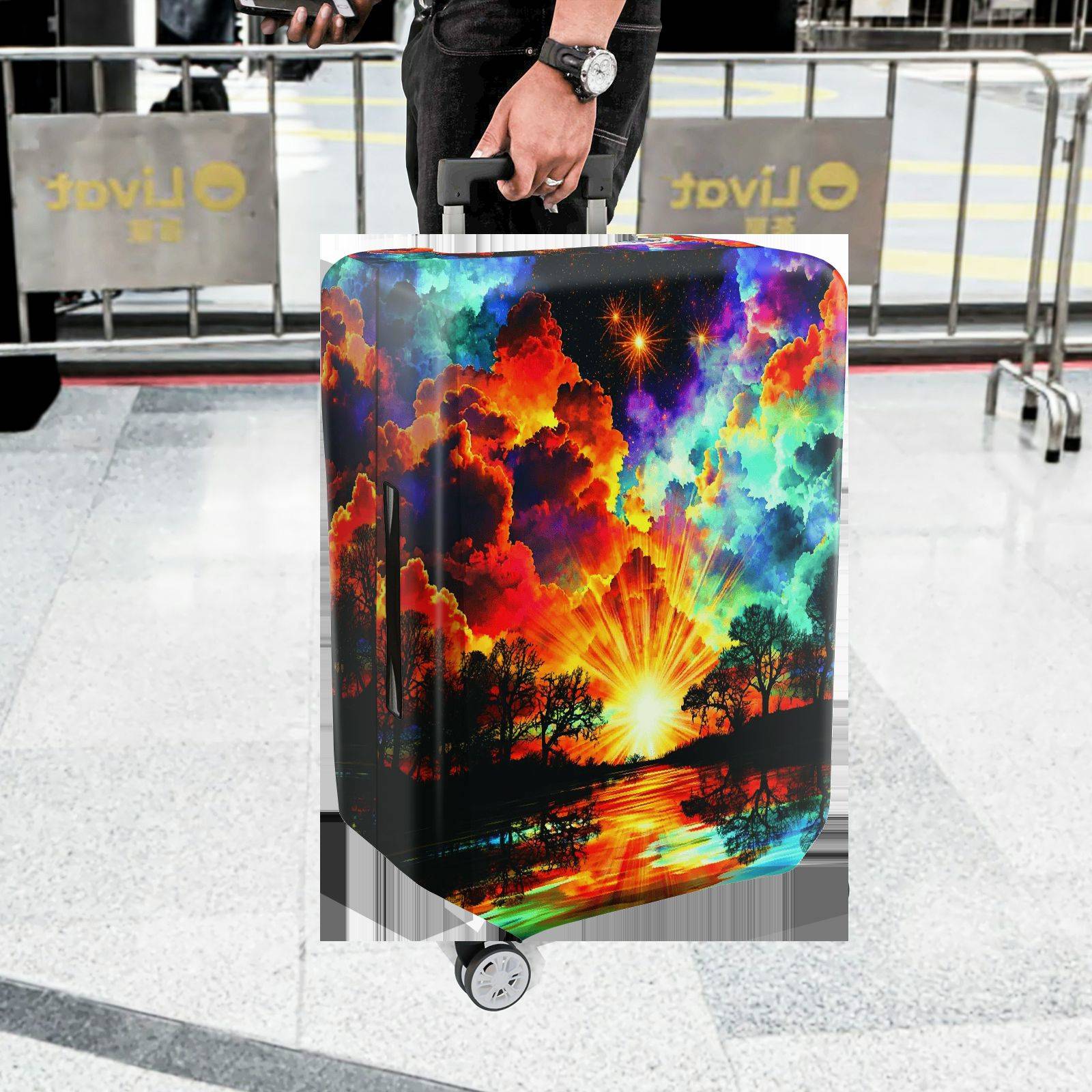 1-Piece Sunset Rainbow Cloud Tree Landscape Sky  Suitcase Luggage Cover, Stretch Protective Sleeve