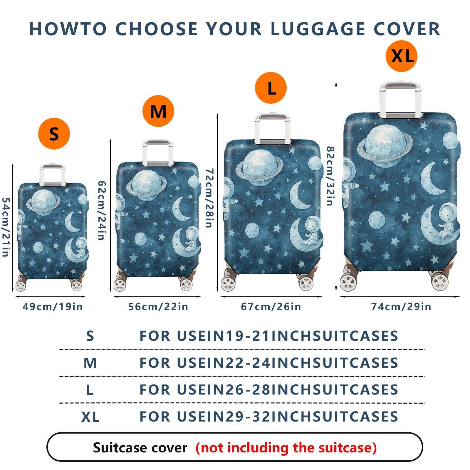 1-Piece Astronaut Moon Star Planet Space  Suitcase Luggage Cover, Stretch Protective Sleeve
